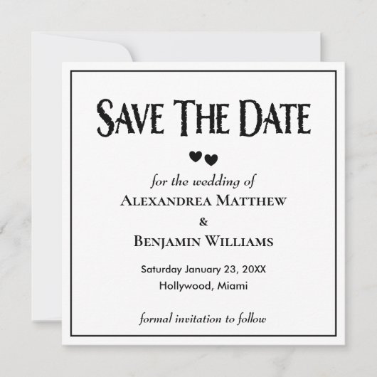 Modern Black White Trendy Typography Custom Save The Date (Voorkant)
