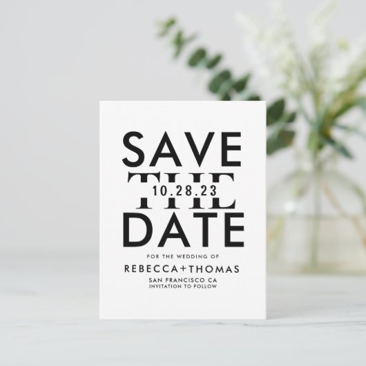 Modern Black White Typografie Save the Date Invita Briefkaart (Staand voorkant)