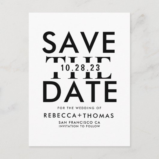 Modern Black White Typografie Save the Date Invita Briefkaart (Voorkant)