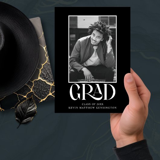 Modern Black White Typography Afstuderen Foto Aankondiging