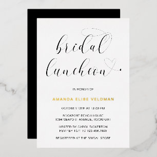 Modern Black White Typography Bridal Luncheon Gold Folie Uitnodiging