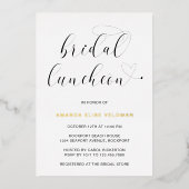 Modern Black White Typography Bridal Luncheon Gold Folie Uitnodiging (Voorkant)