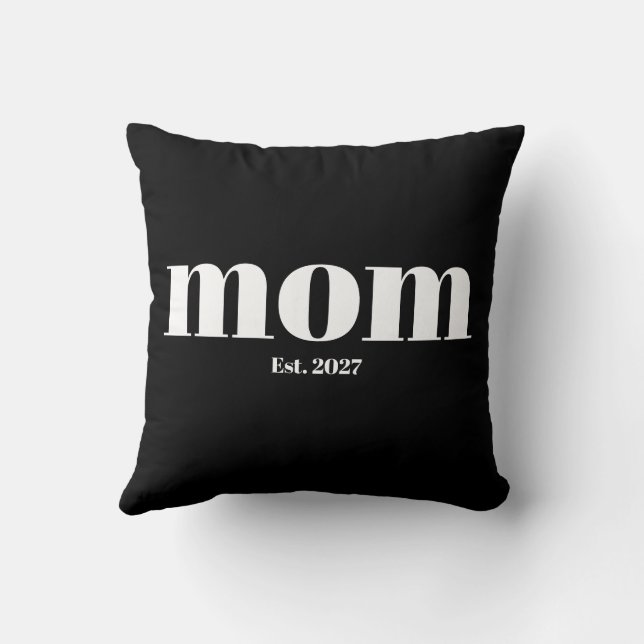 Modern Black White Typography Mom Established Gift Kussen (Achterkant)