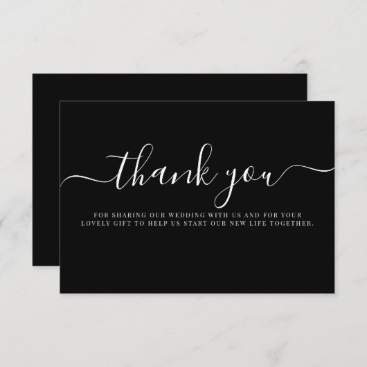 Modern Black White Typography Weddenschap Bedankt Informatiekaartje (Voorkant / Achterkant)