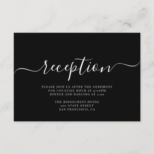 Modern Black White Typography Wedding Reception Informatiekaartje (Voorkant)