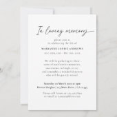 Modern Black White viering van het leven Memorial Kaart (Achterkant)