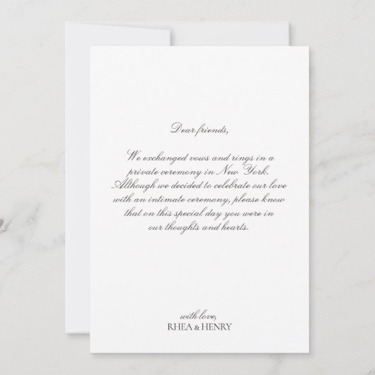 Modern Black & White We Eloped Wedding Aankondiging (Achterkant)