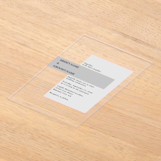 Modern Black & White Wedding Acryl Uitnodigingen (Laagn)