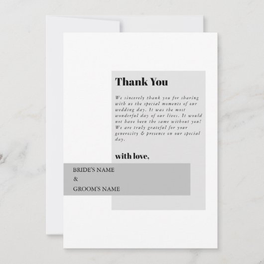 Modern Black & White Wedding Bedankkaart (Voorkant)
