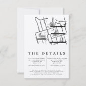 Modern Black White Wedding Details Invitation Map RSVP Kaartje (Voorkant)
