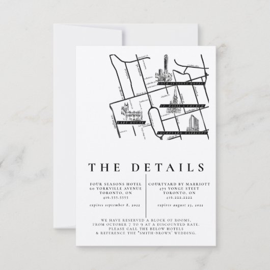 Modern Black White Wedding Details Invitation Map RSVP Kaartje (Voorkant)