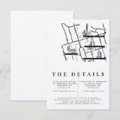 Modern Black White Wedding Details Invitation Map RSVP Kaartje (Voorkant / Achterkant)