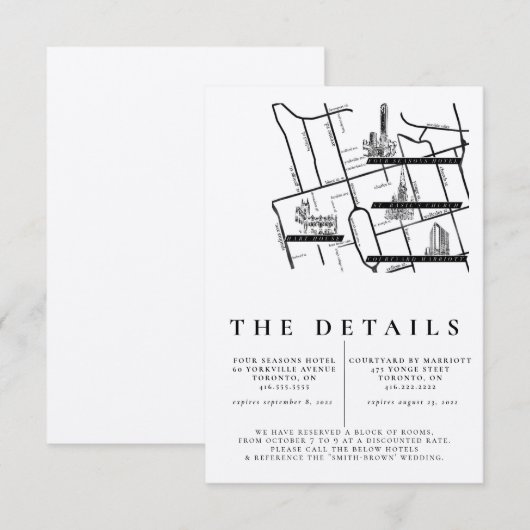 Modern Black White Wedding Details Invitation Map RSVP Kaartje (Voorkant / Achterkant)