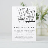 Modern Black White Wedding Details Invitation Map RSVP Kaartje (Staand voorkant)
