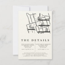Modern Black White Wedding Details Invitation Map