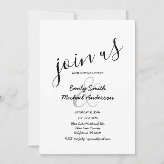 Modern Black White Wedding Invitations Kaart (Voorkant)
