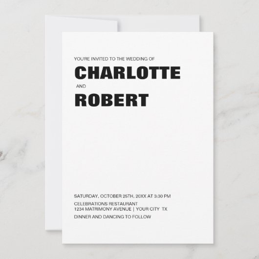 Modern Black White Wedding Kaart (Voorkant)