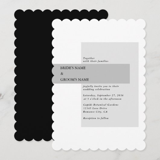 Modern Black & White Wedding Kaart (Voorkant / Achterkant)