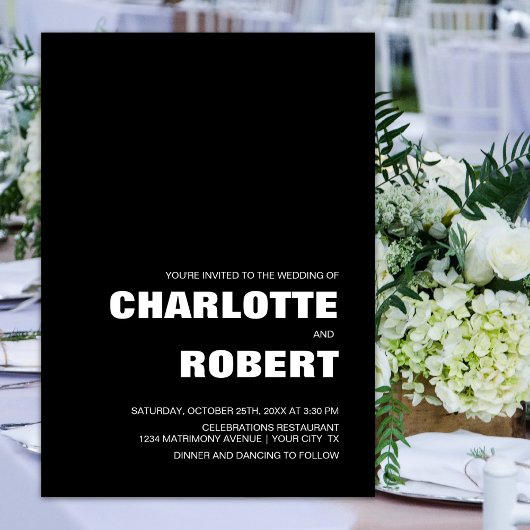 Modern Black White Wedding Kaart