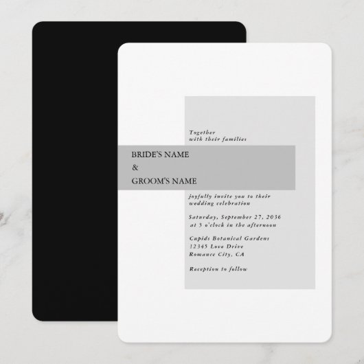 Modern Black & White Wedding Kaart (Voorkant / Achterkant)