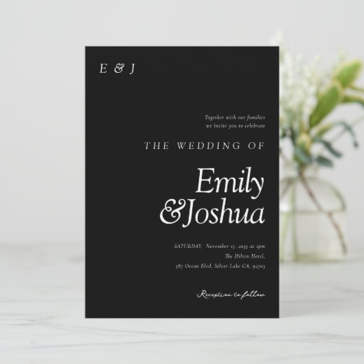 Modern Black & White Wedding Kaart (Staand voorkant)