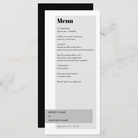 Modern Black & White Wedding Menu (Voorkant / Achterkant)