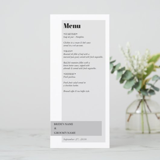 Modern Black & White Wedding Menu (Staand voorkant)