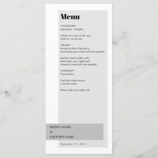 Modern Black & White Wedding Menu (Voorkant)