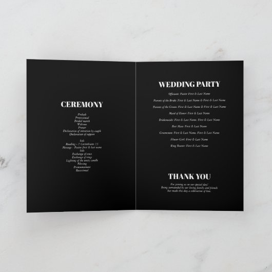 Modern Black & White Wedding Order of Service Programma (Binnen)