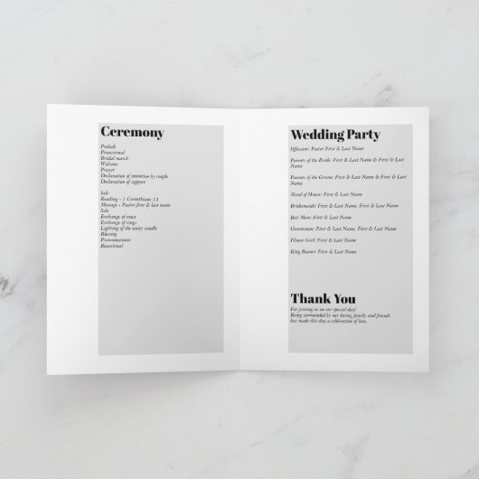 Modern Black & White Wedding Order of Service Programma (Binnen)