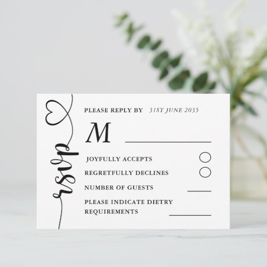Modern Black & White Wedding RSVP (Staand voorkant)