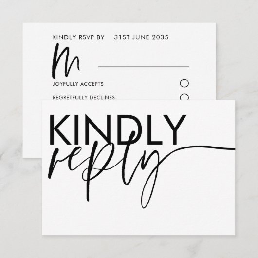 Modern Black & White Wedding RSVP (Voorkant / Achterkant)