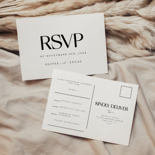 Modern Black & White Wedding RSVP Briefkaart