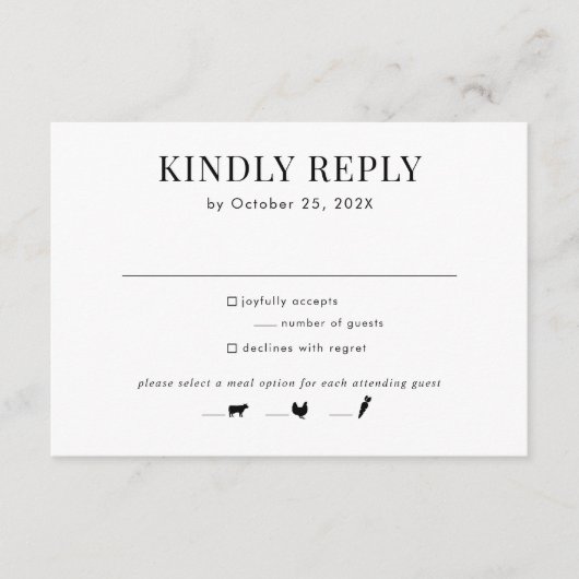 Modern Black White Wedding RSVP Kaart (Voorkant)
