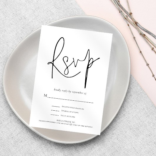Modern Black White Wedding RSVP Kaart