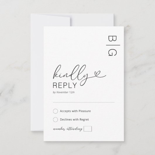Modern Black White Wedding RSVP Kaart (Voorkant)