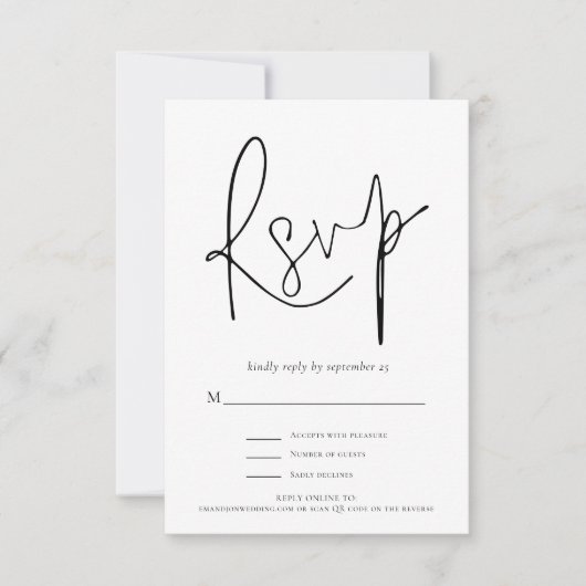 Modern Black White Wedding RSVP Kaart (Voorkant)