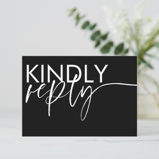 Modern Black & White Wedding RSVP Kaartje (Staand voorkant)