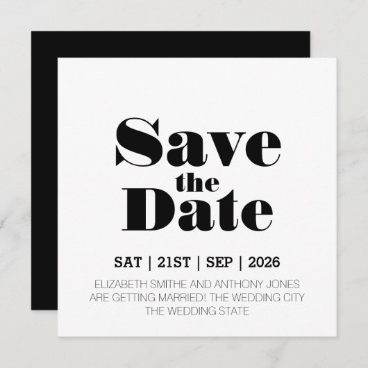 Modern Black White Wedding Save The Date (Voorkant / Achterkant)