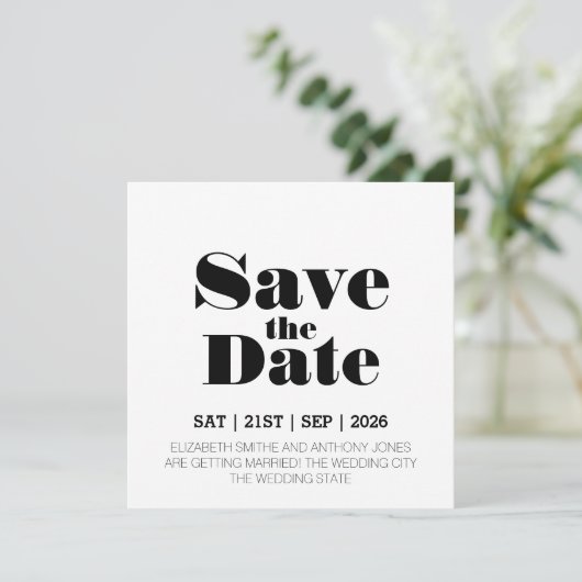 Modern Black White Wedding Save The Date (Staand voorkant)