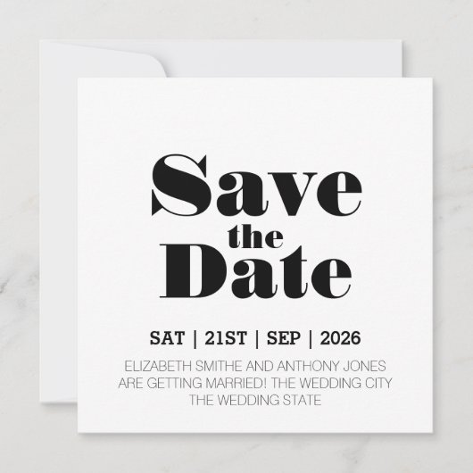 Modern Black White Wedding Save The Date (Voorkant)