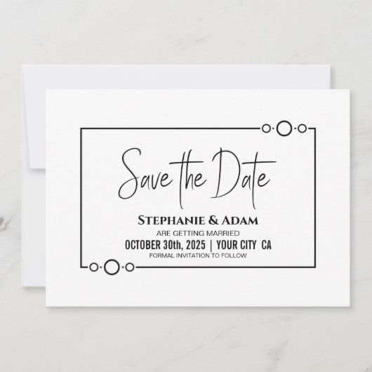 Modern Black White Wedding Save The Date (Voorkant)
