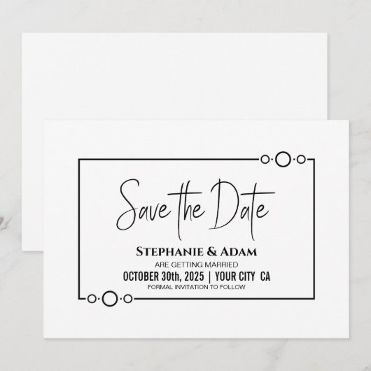 Modern Black White Wedding Save The Date (Voorkant / Achterkant)