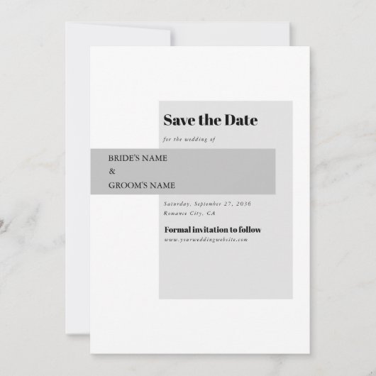 Modern Black & White Wedding Save The Date (Voorkant)