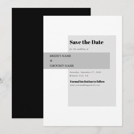 Modern Black & White Wedding Save The Date (Voorkant / Achterkant)