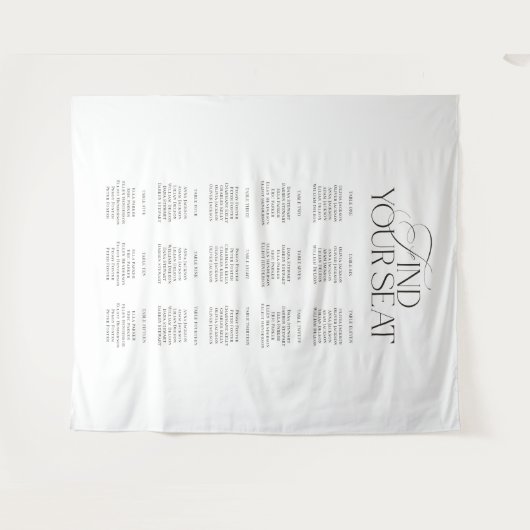 Modern Black White Wedding Seating Chart Backdrop Wandkleed (Voorkant (horizontaal))