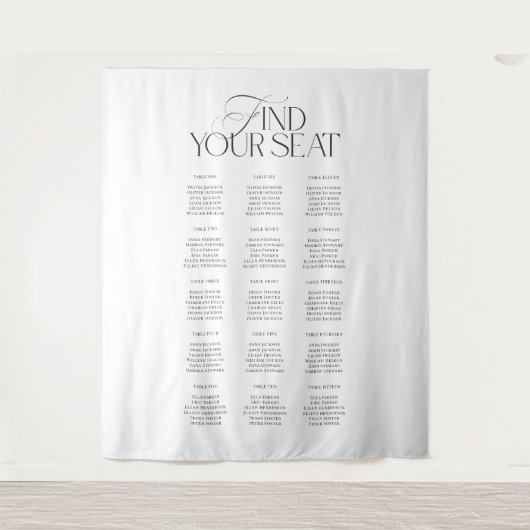 Modern Black White Wedding Seating Chart Backdrop Wandkleed (Voorkant)
