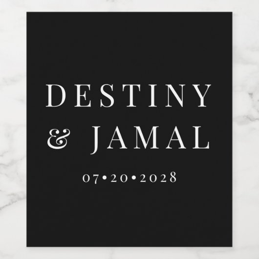 Modern Black White Wedding Typography Wijn Etiket (Enkel label)