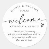 Modern Black & White Wedding Welcome Hotel Bag Ronde Sticker (Voorkant)
