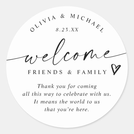 Modern Black & White Wedding Welcome Hotel Bag Ronde Sticker (Voorkant)